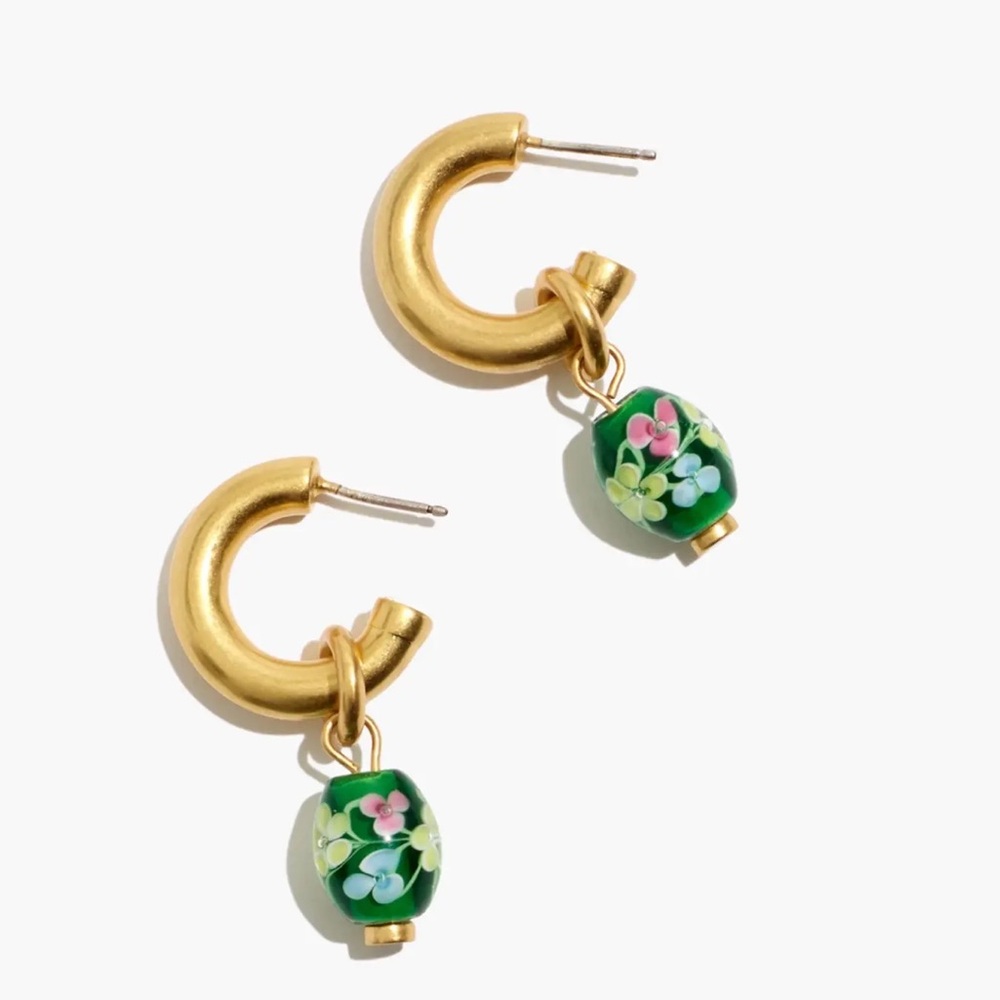 Madewell Floral Lampwork Bead Chunky Small Hoop Earrings - NWOT